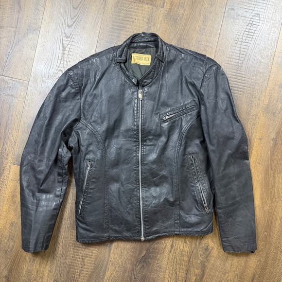 Leather Attic Other - Vintage 80s Leather Attic Black Leather Racer Biker Jacket Made in Canada M/L